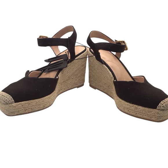Time and Tru Women’s Espadrille Wedge Sandals Black Ankle Strap Size 8 or 10 - Picture 5 of 7